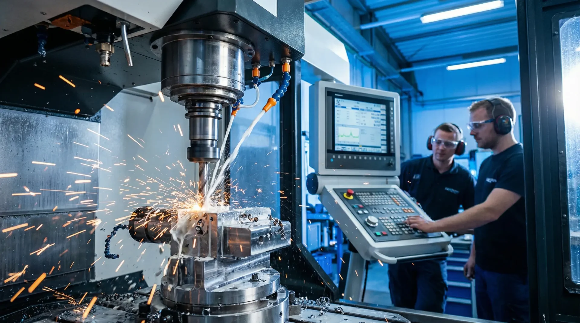 Understanding Servo vs. IGBT Technology in Modern Voltage Stabilizers 7 5. Precision CNC machining operation with metal cutting showing equipment requiring stable power supply